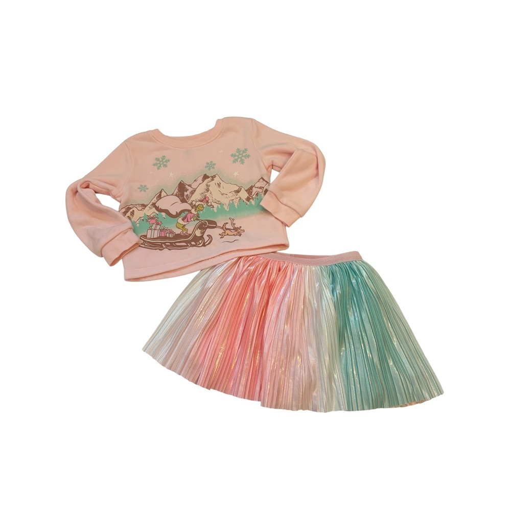 Dr. Seuss The Grinch Pink Sweatshirt and Pleated Shimmer Skirt Set Girls 4T